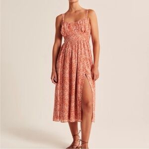 Abercrombie Ruched Chiffon Midi Dress in orange